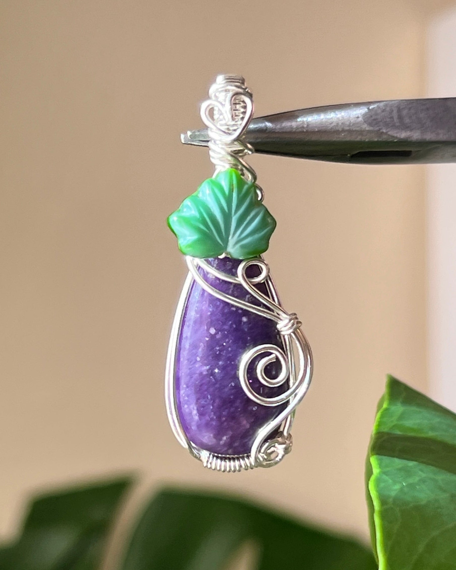 Lepidolite Eggplant Pendant (STERLING SILVER)