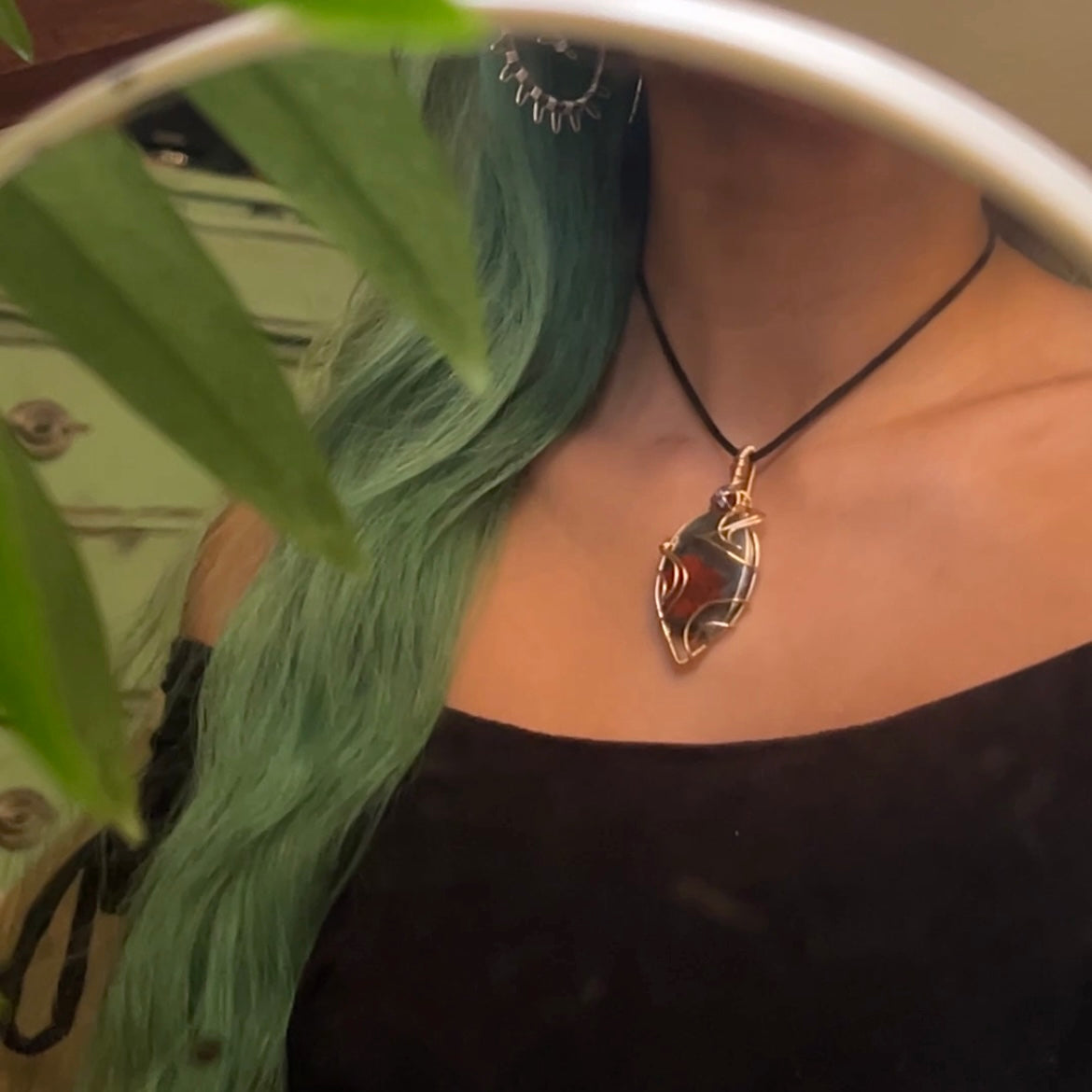 14k GOLD FILLED Bloodstone + Garnet Spiky Pendant