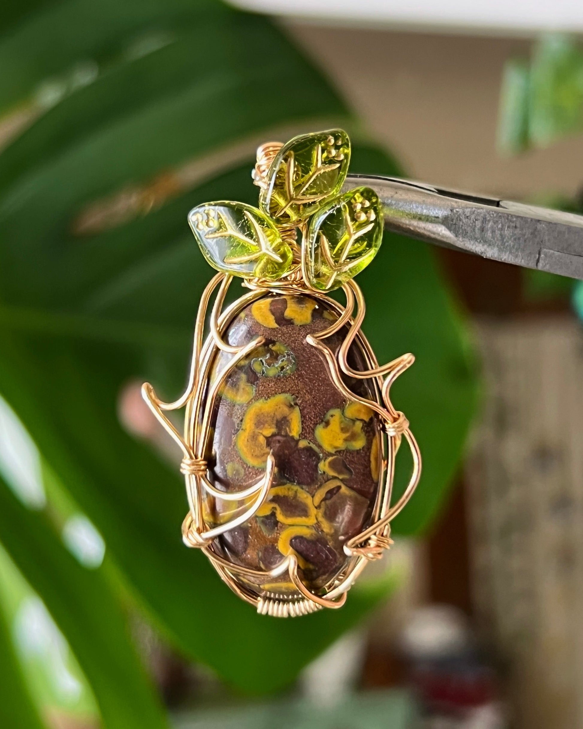 Fruit Jasper Pineapple Pendant (14k GOLD FILLED)