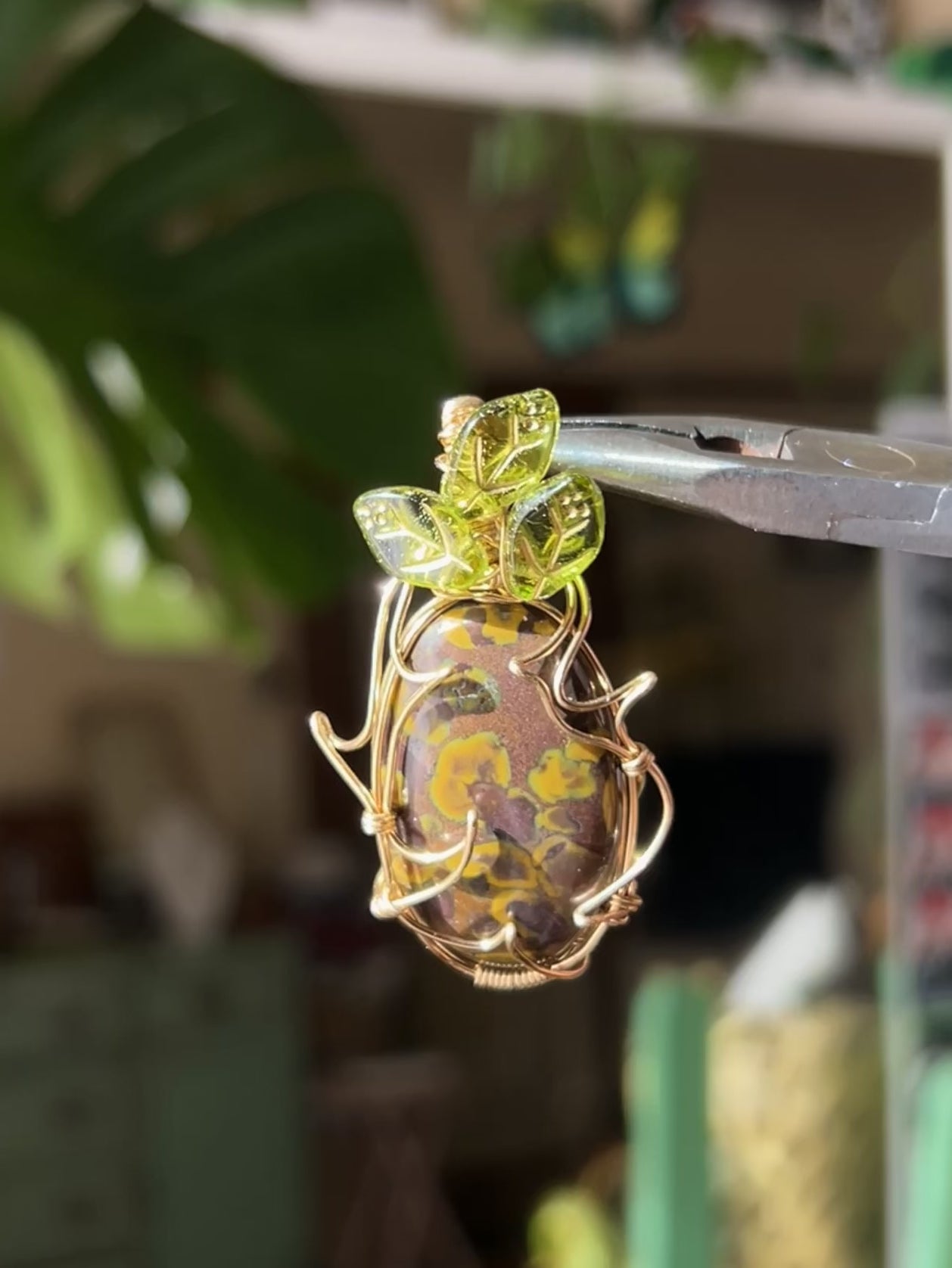 Fruit Jasper Pineapple Pendant (14k GOLD FILLED)