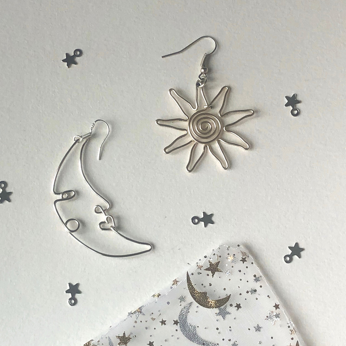 Sun Moon and the Stars Handmade Earrings -    earrings, Earrings  handmade, Fish hook earrings