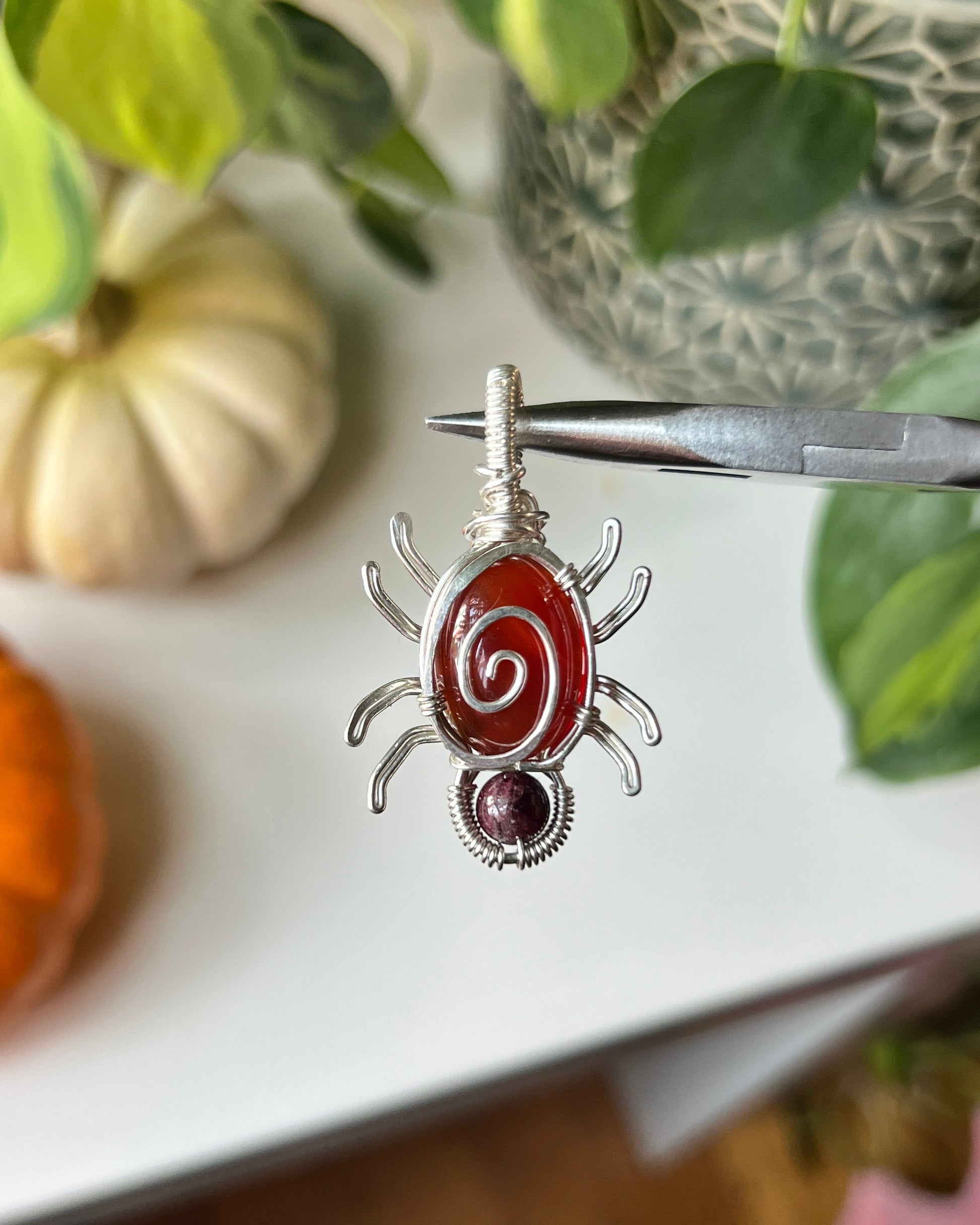 Carnelian Spider Pendant (STERLING SILVER)