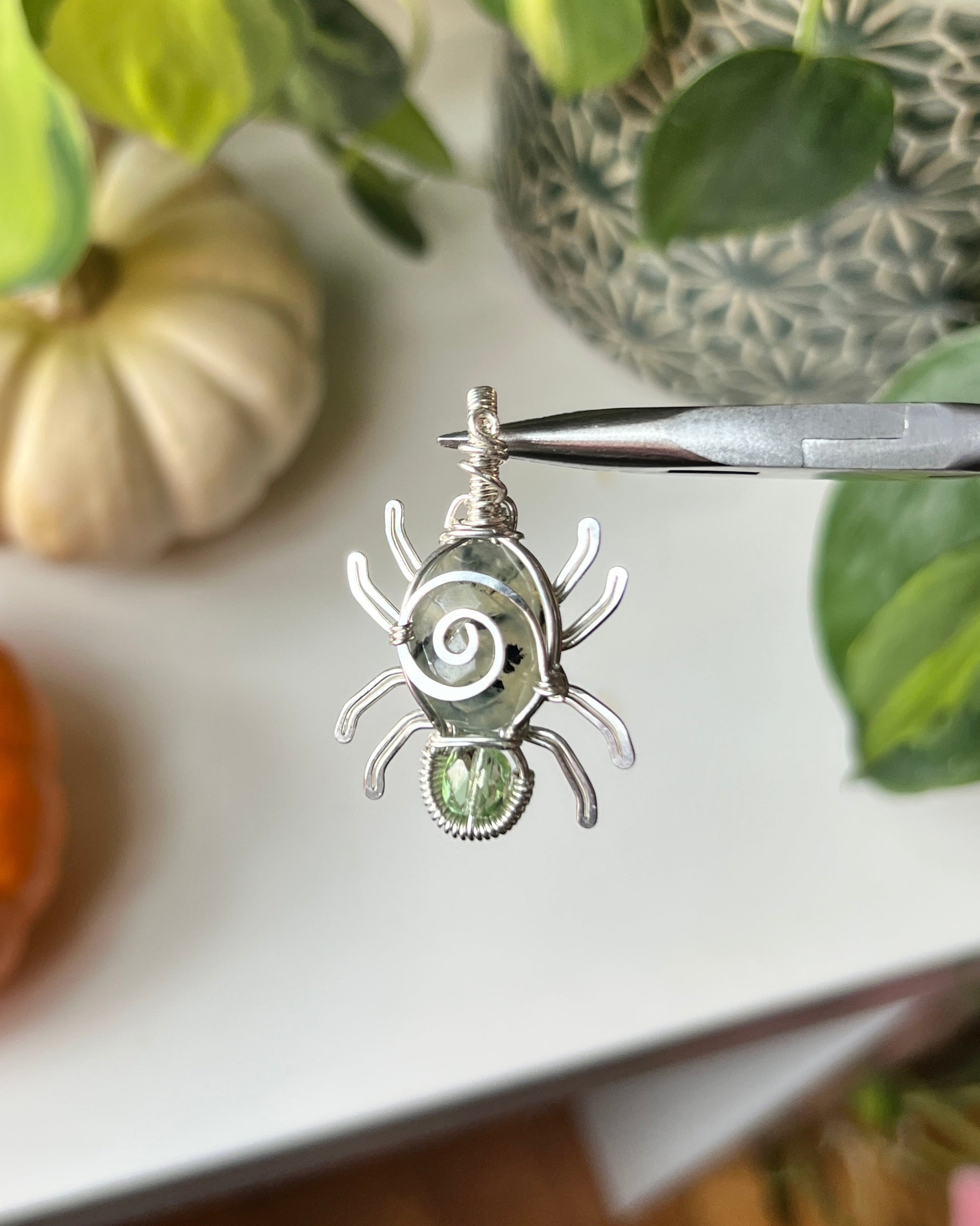 Prehnite Spider Pendant (STERLING SILVER)
