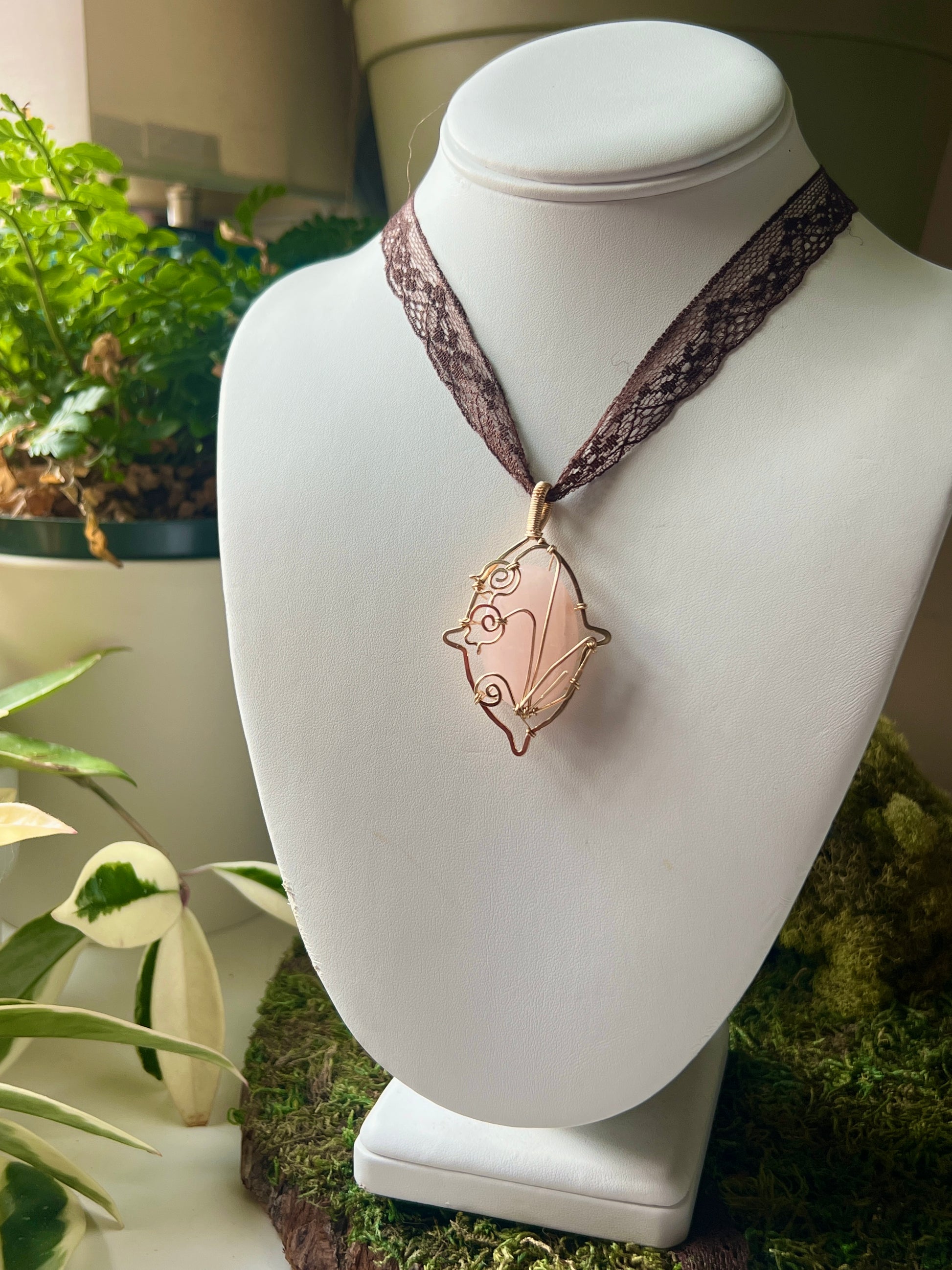 Rose Quartz Lily of the Valley Lace Necklace