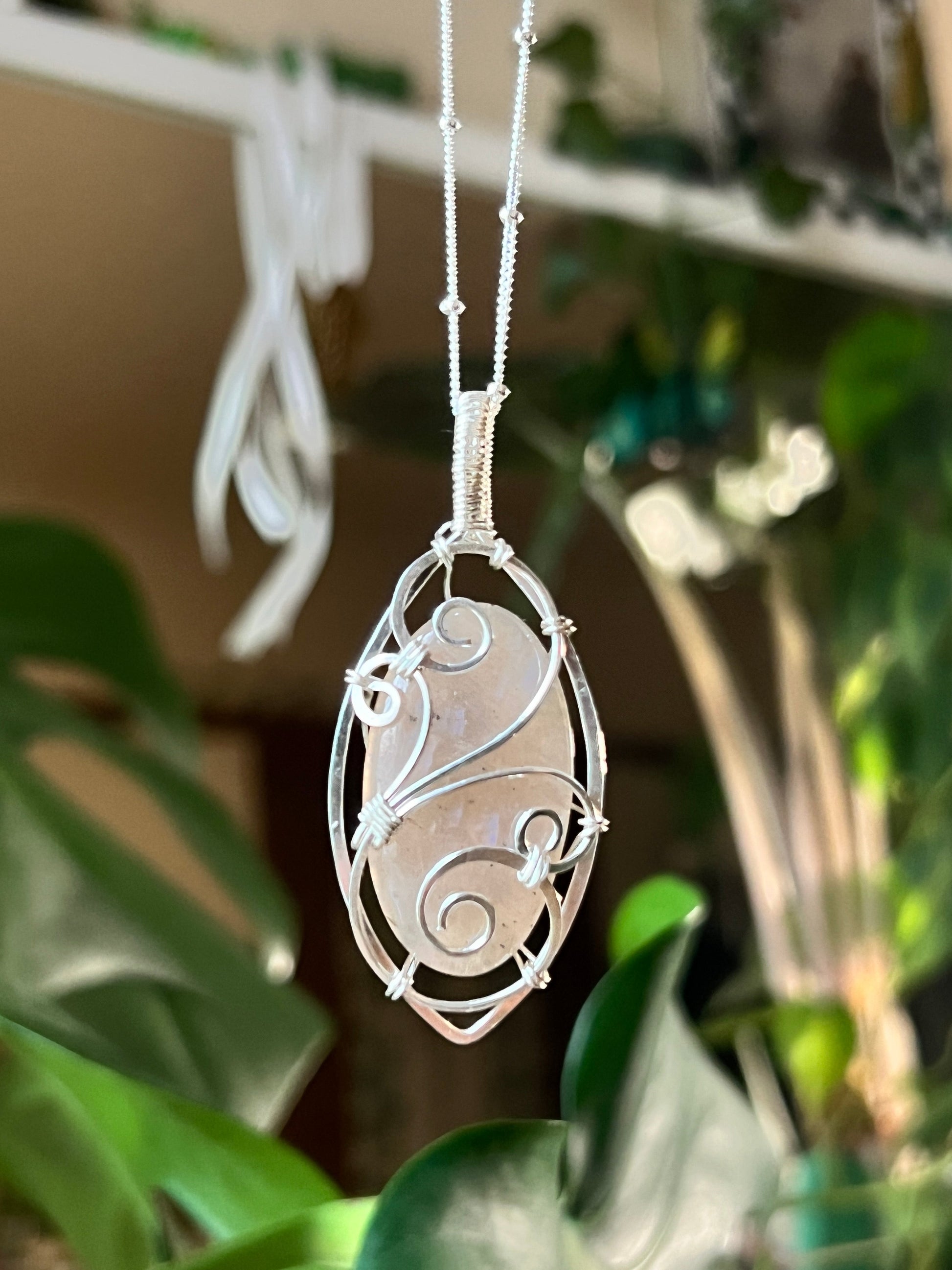 Floating Peach Moonstone Gate Pendant (STERLING SILVER)