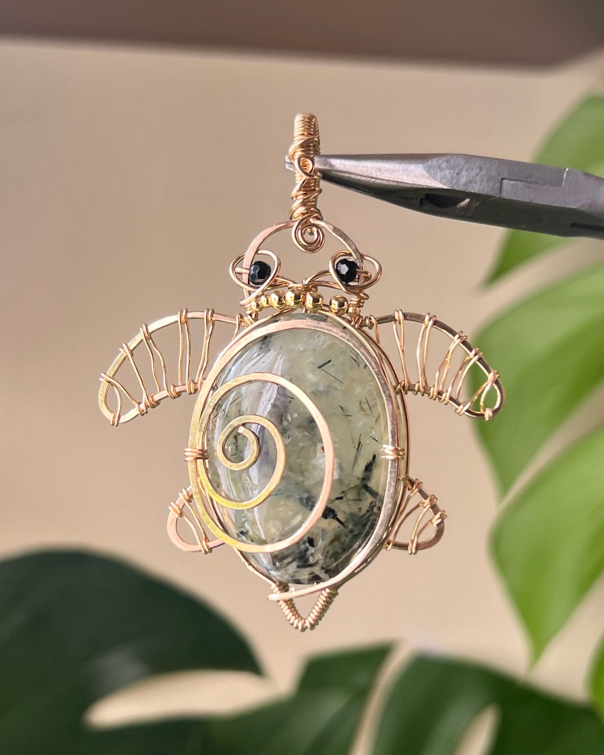 Prehnite Turtle (14k GOLD FILLED)