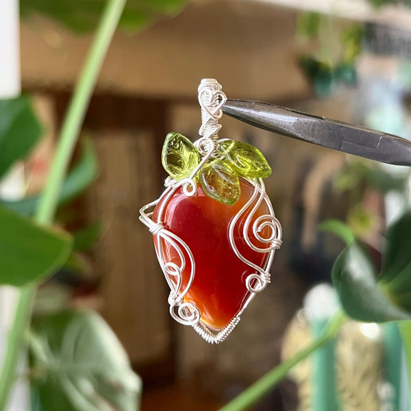 STERLING SILVER Carnelian Strawberry Pendant