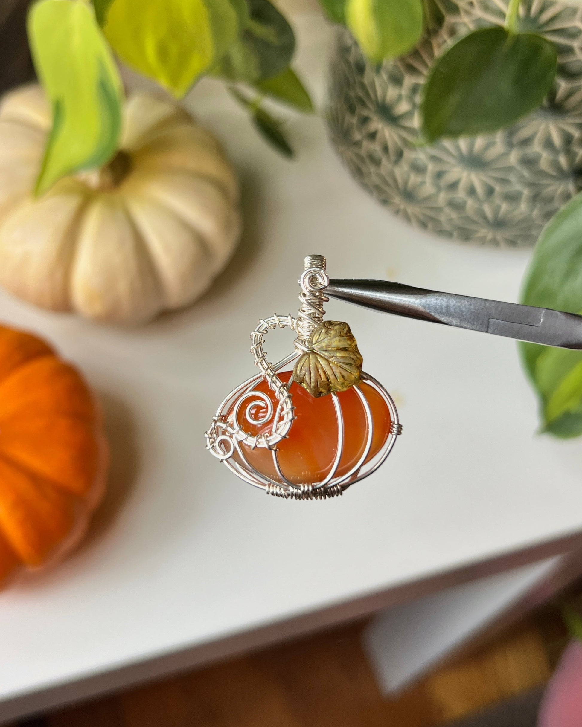 Carnelian Pumpkin Pendant (STERLING SILVER)
