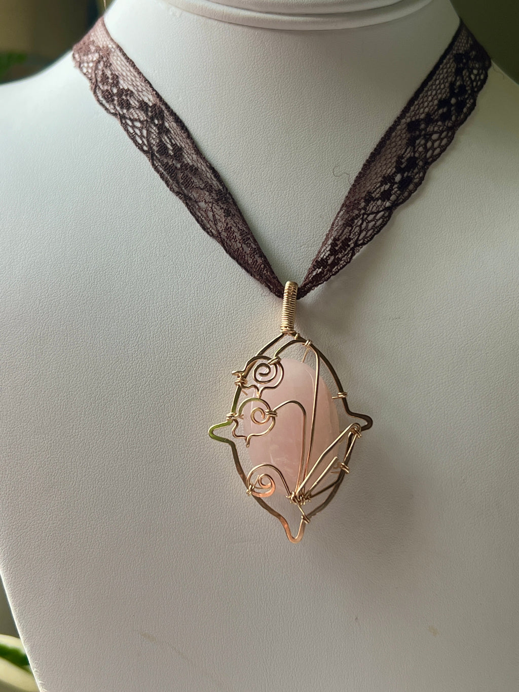 Rose Quartz Lily of the Valley Lace Necklace
