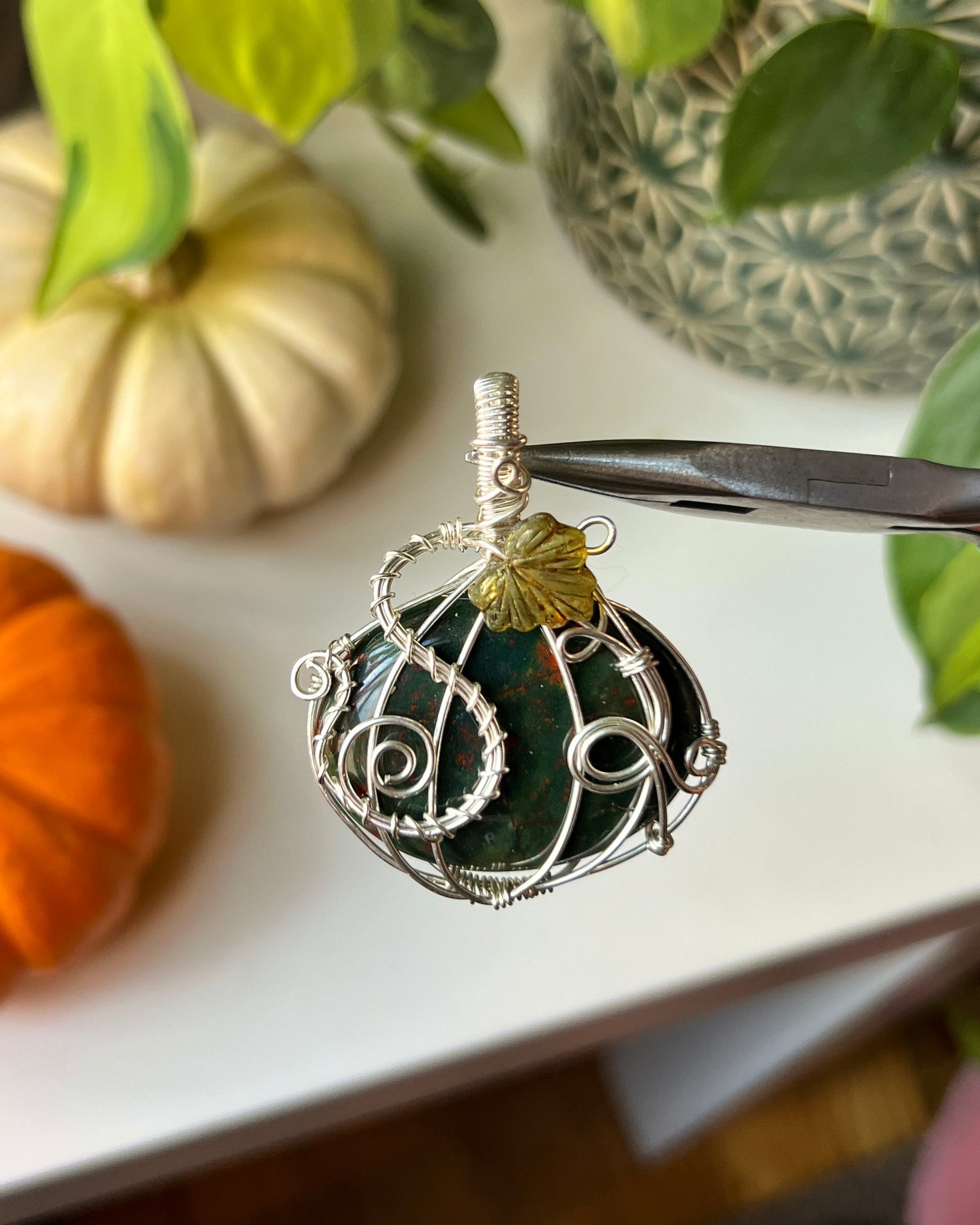Bloodstone Pumpkin Pendant (STERLING SILVER)