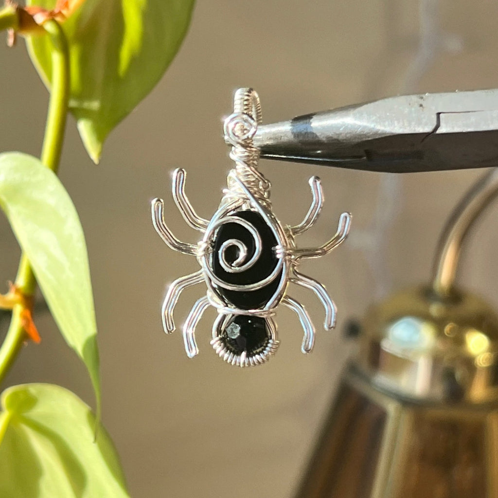 STERLING SILVER Black Onyx Spider Pendant
