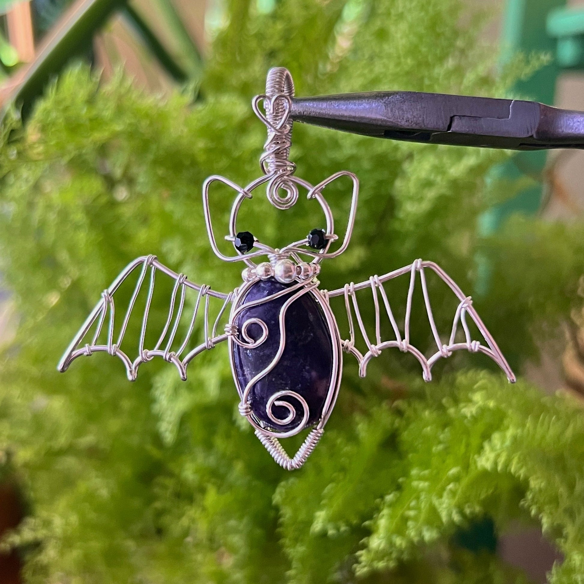 STERLING SILVER Lepidolite Bat Pendant