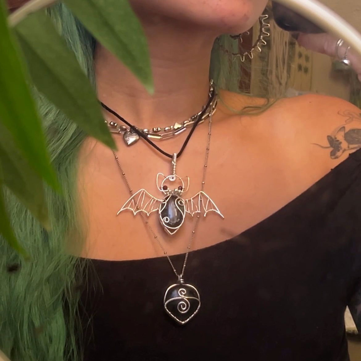 STERLING SILVER King Cobra Jasper Bat Pendant