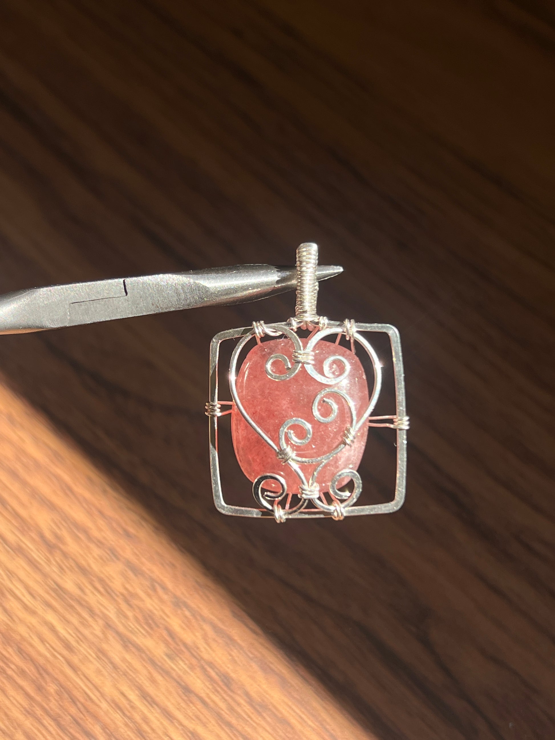 Floating Strawberry Quartz Square Pendant