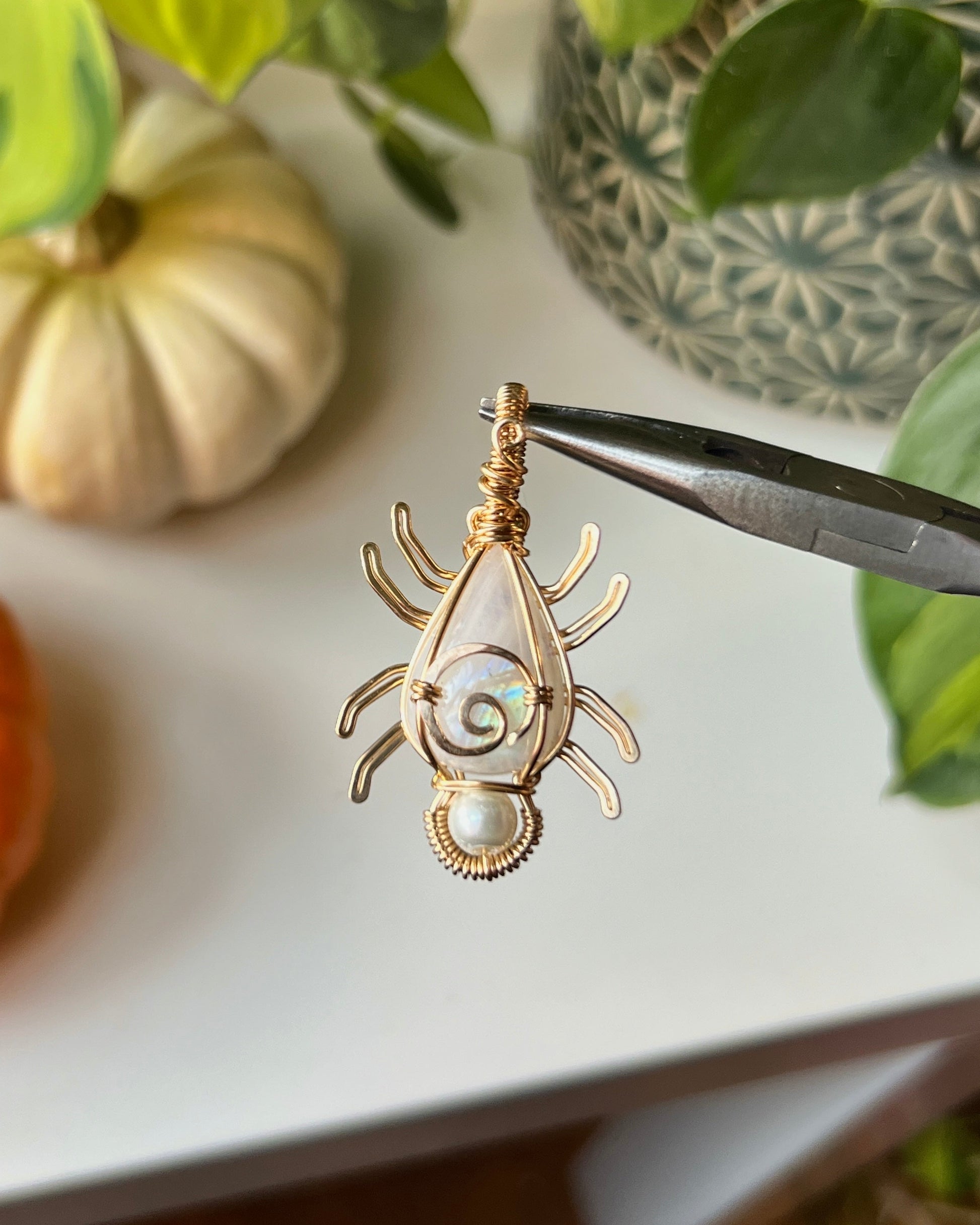 Moonstone Spider Pendant (14k GOLD FILLED)
