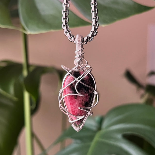 STERLING SILVER Spiky Rhodonite Pendant