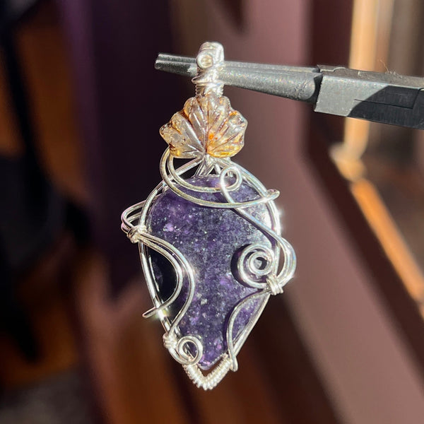 Lepidolite Leaf Pendant