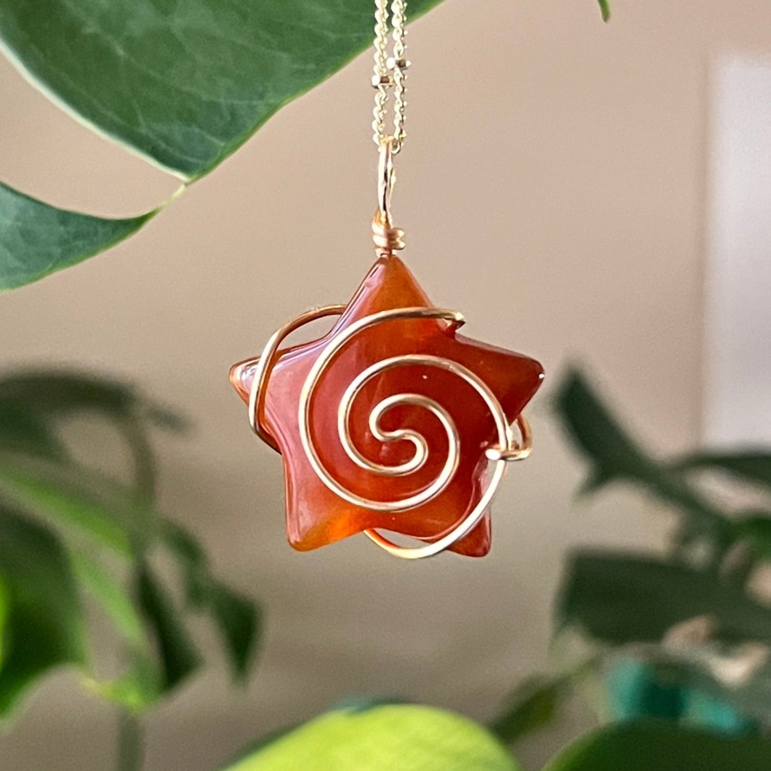 Carnelian Swirly Star Necklace