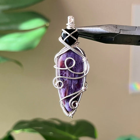 Charoite + Onyx Heart Pendant