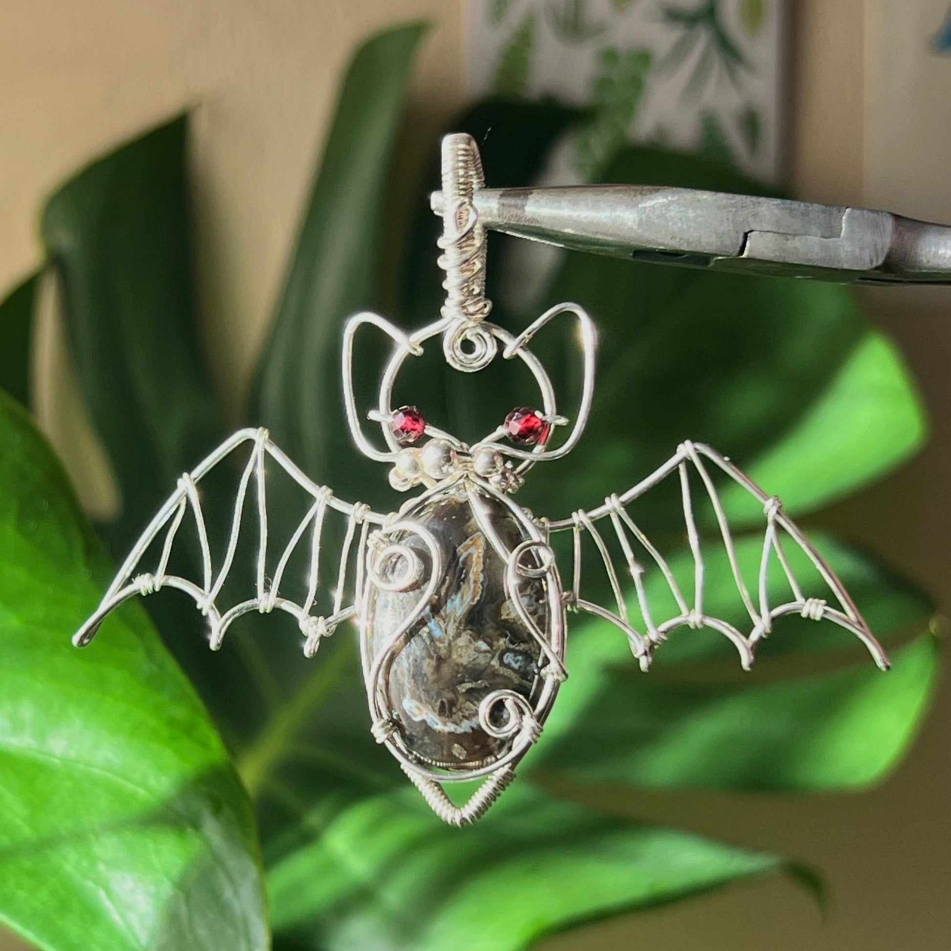STERLING SILVER King Cobra Jasper Bat Pendant
