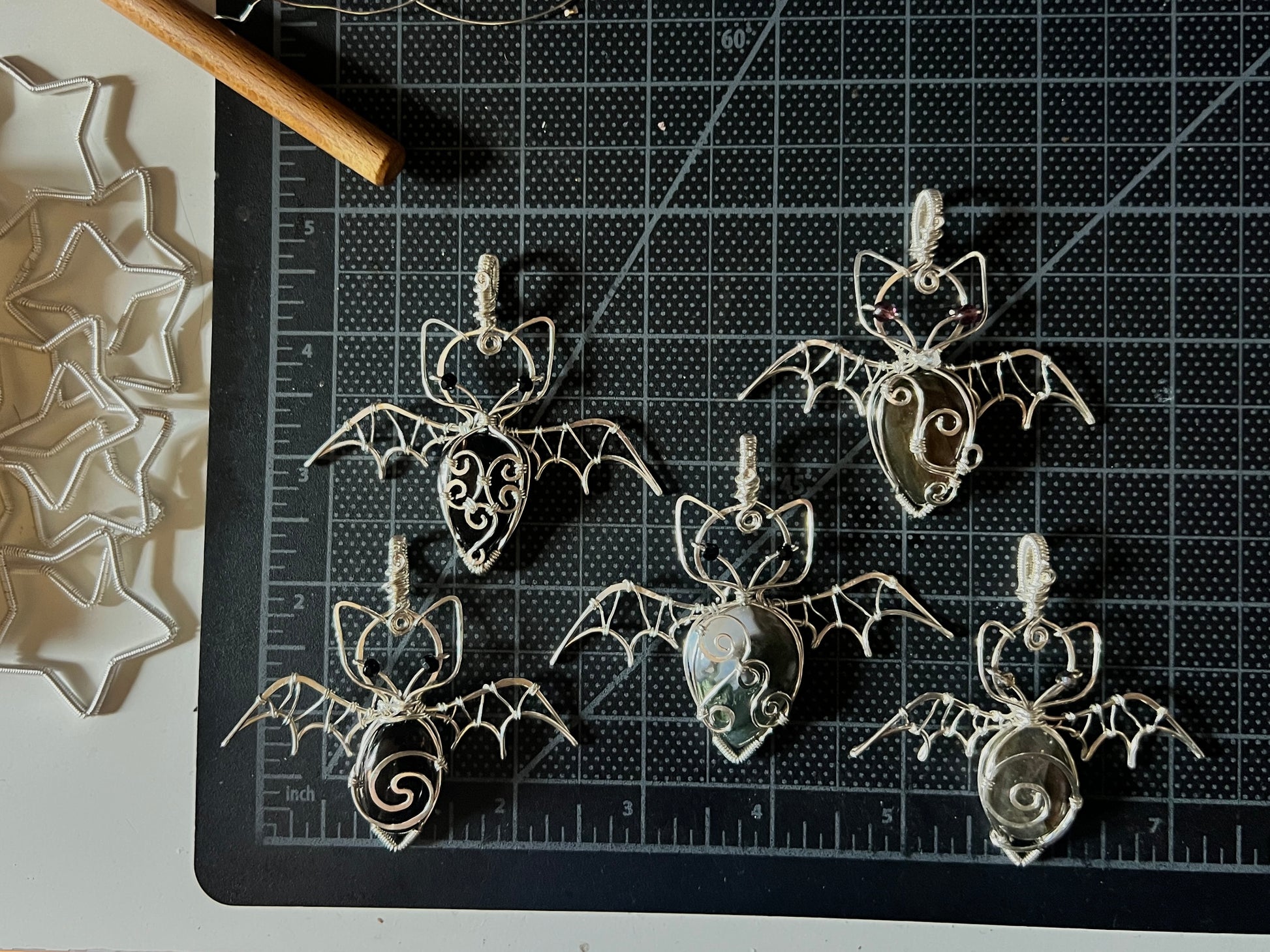 Swirly Smokey Quartz Bat Pendant (STERLING SILVER)