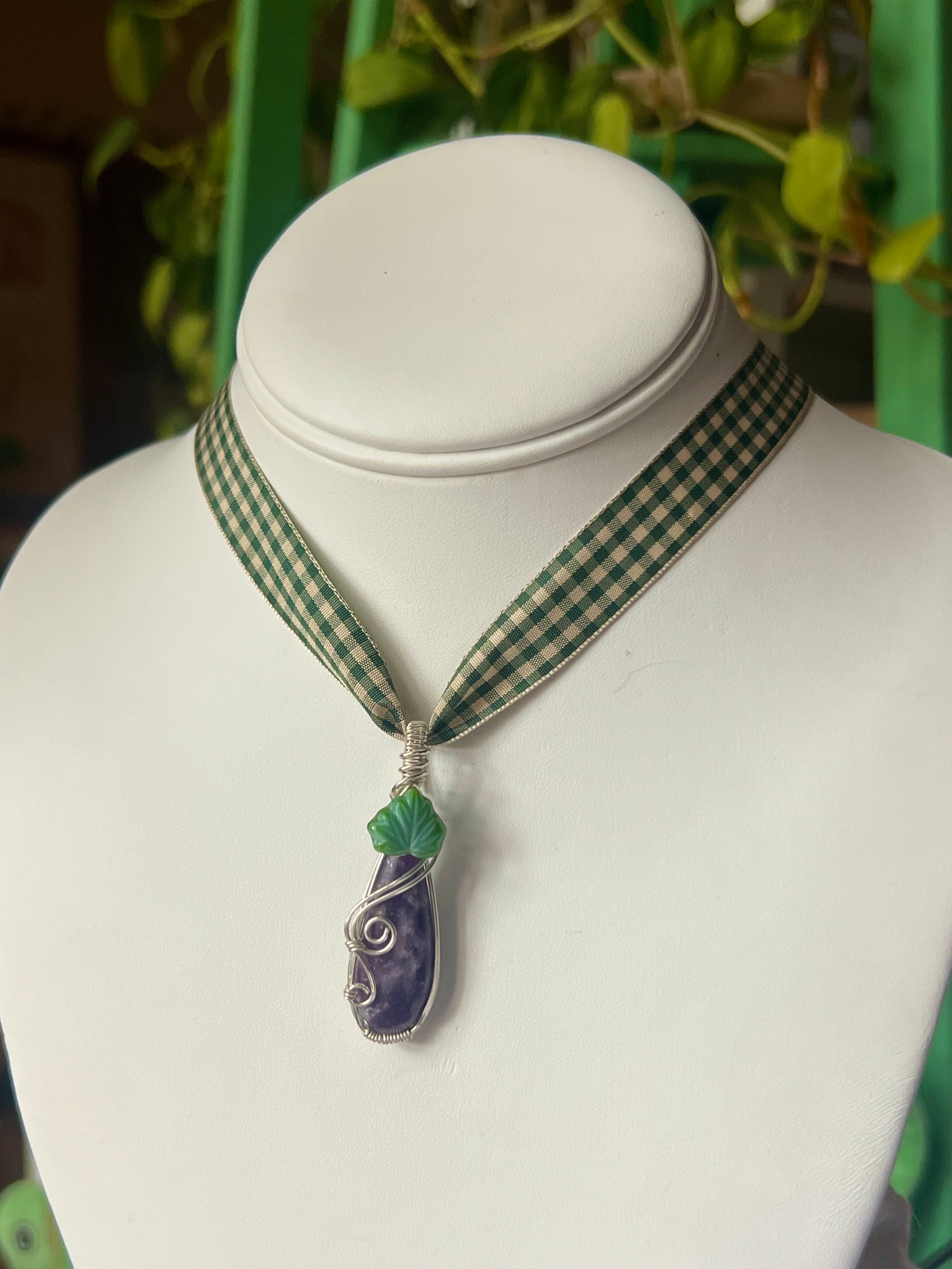Lepidolite Eggplant Ribbon Necklace