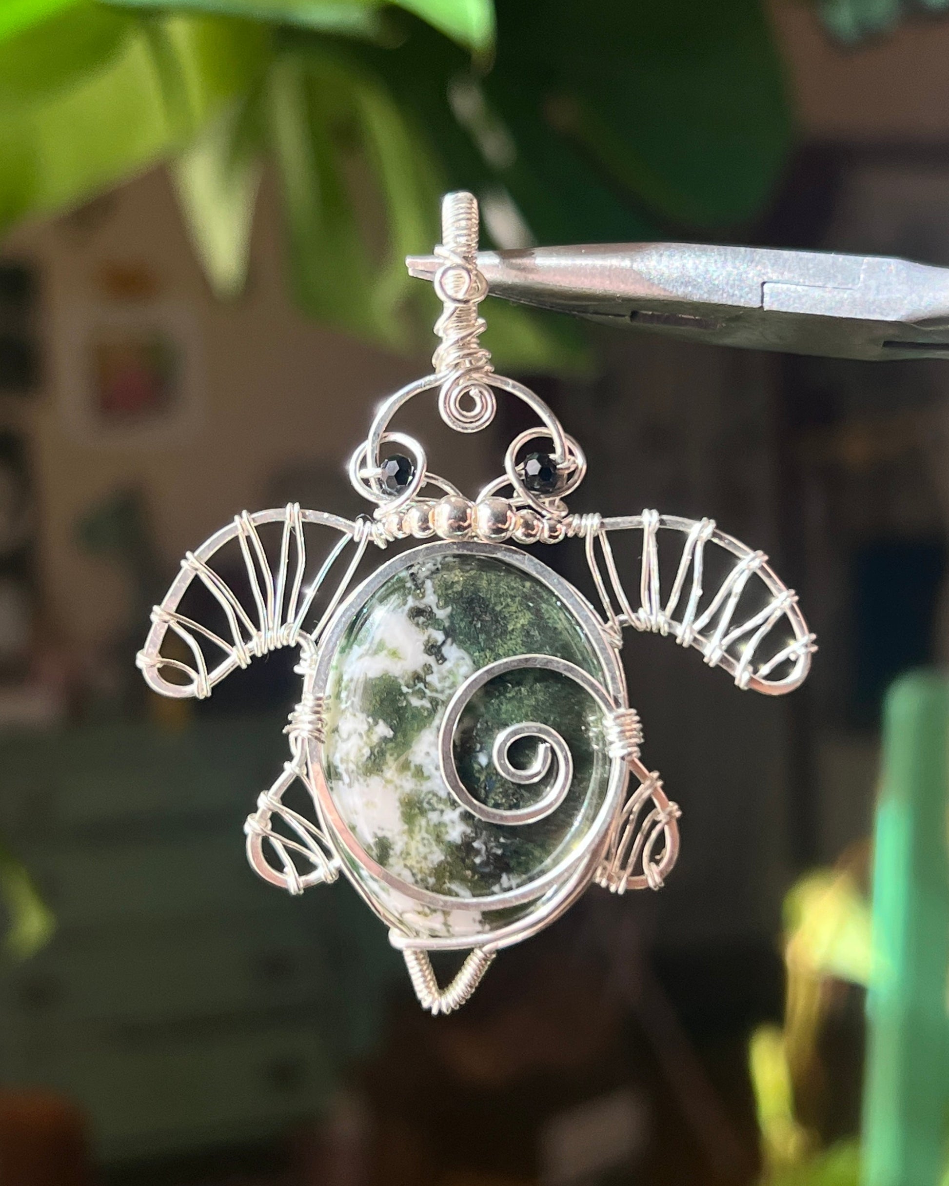 Moss Agate Turtle (STERLING SILVER)