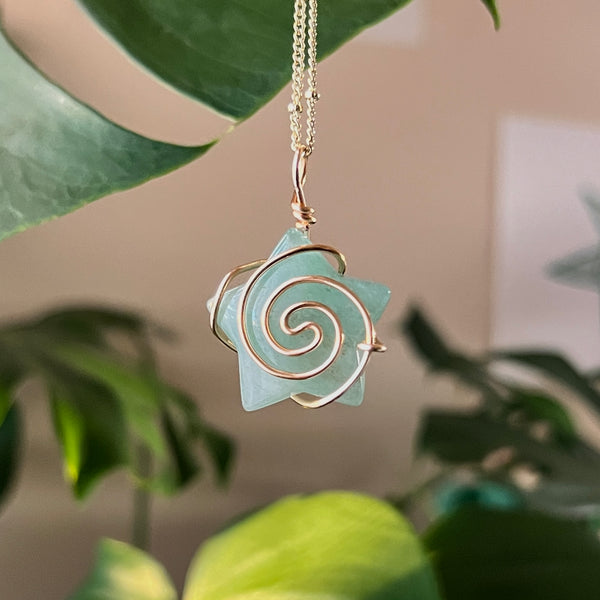 Green Aventurine Swirly Star Necklace