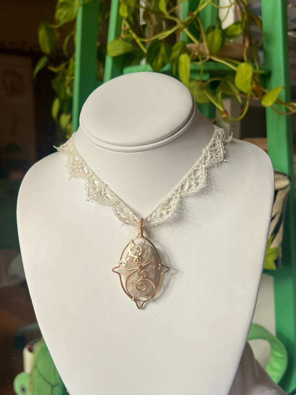 Peach Moonstone Lace Necklace