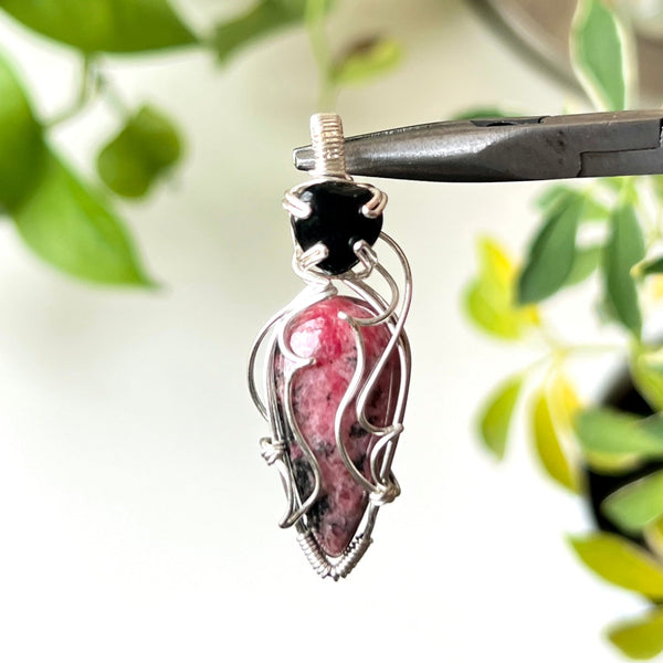 Rhodonite + Onyx Heart Spiky Pendant