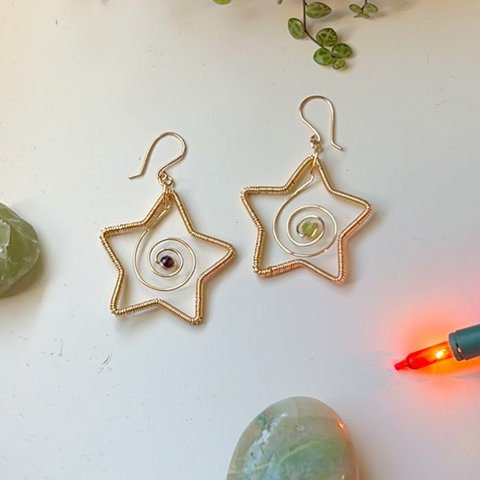 Garnet & Peridot Swirl Star Earrings <3
