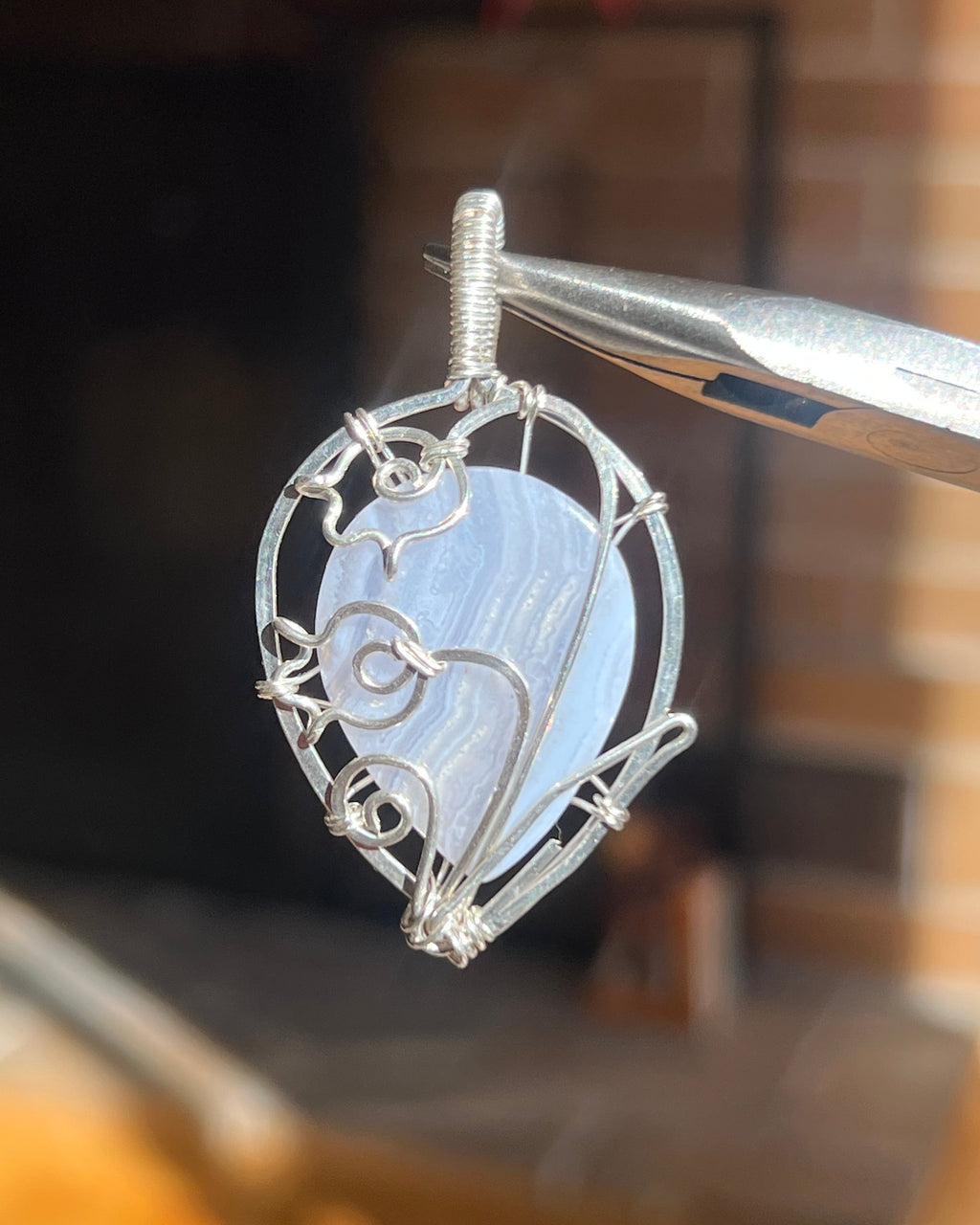 Floating Blue Lace Agate Lily of the Valley Pendant