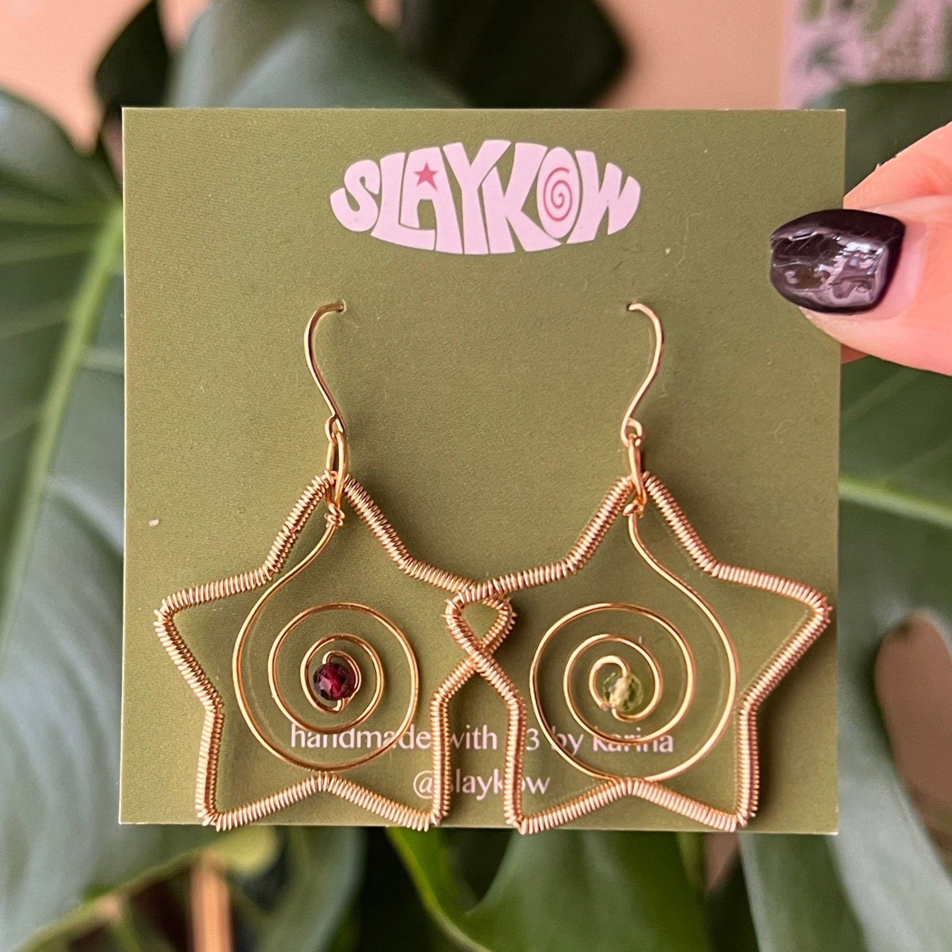 Garnet & Peridot Swirl Star Earrings <3