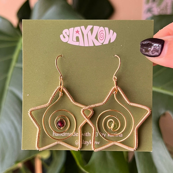 Garnet & Peridot Swirl Star Earrings <3