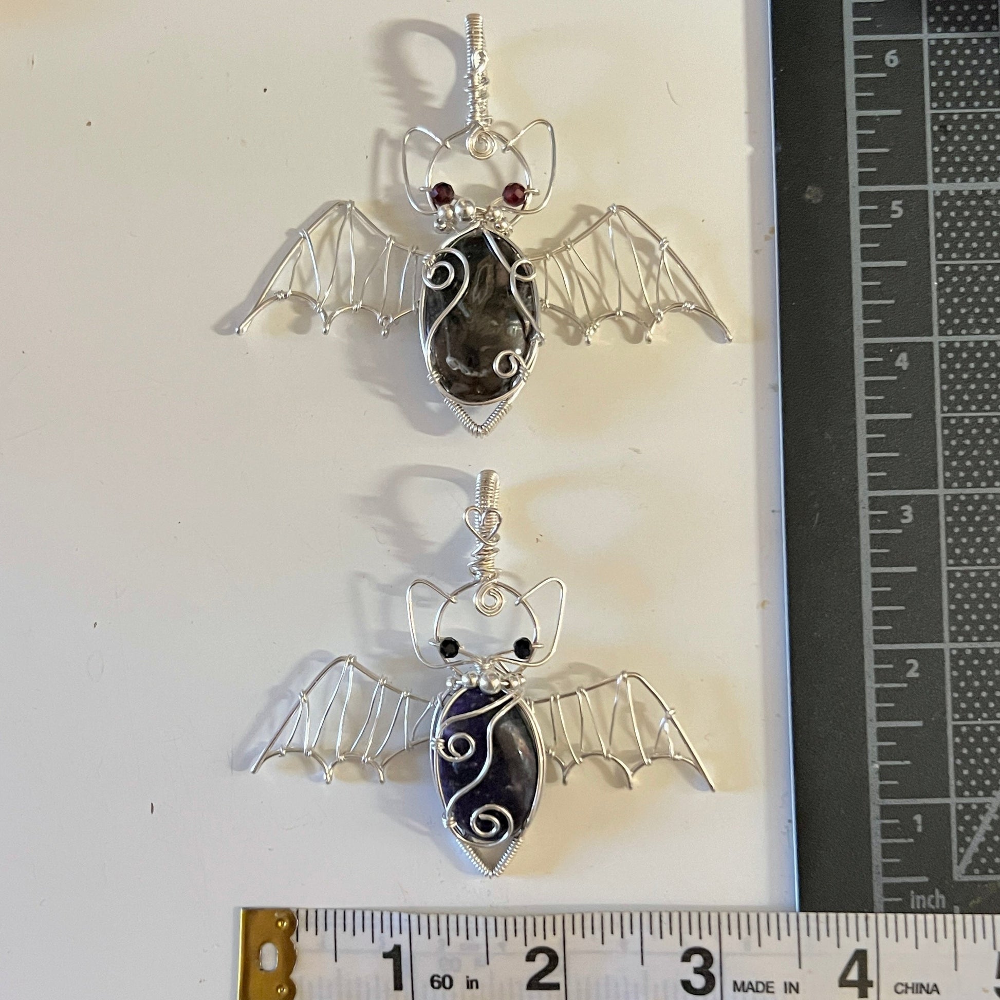 STERLING SILVER Lepidolite Bat Pendant