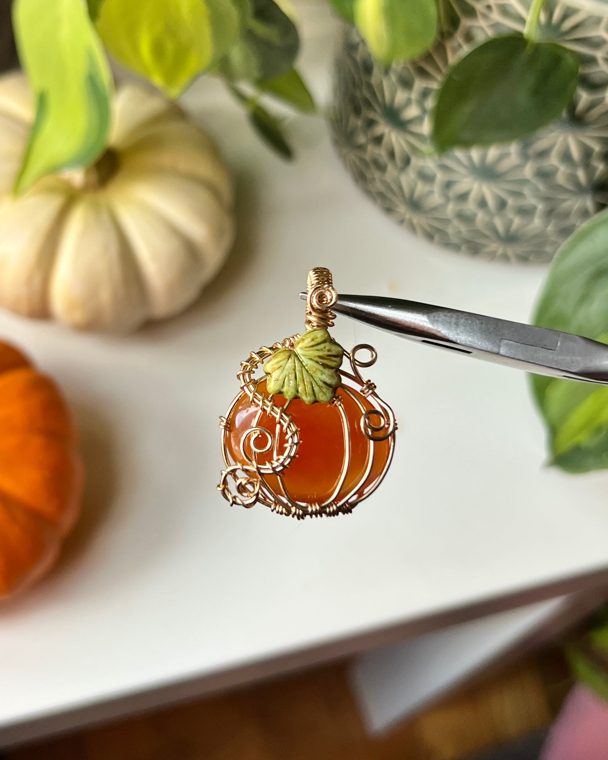 Carnelian Pumpkin Pendant (14K GOLD FILLED)
