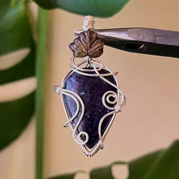 Lepidolite Leaf Pendant