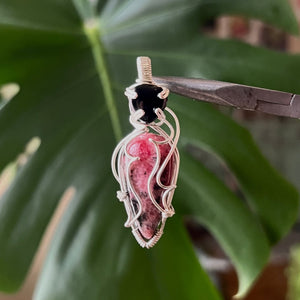 Rhodonite + Onyx Heart Spiky Pendant