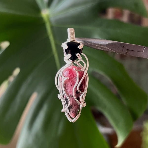 Rhodonite + Onyx Heart Spiky Pendant