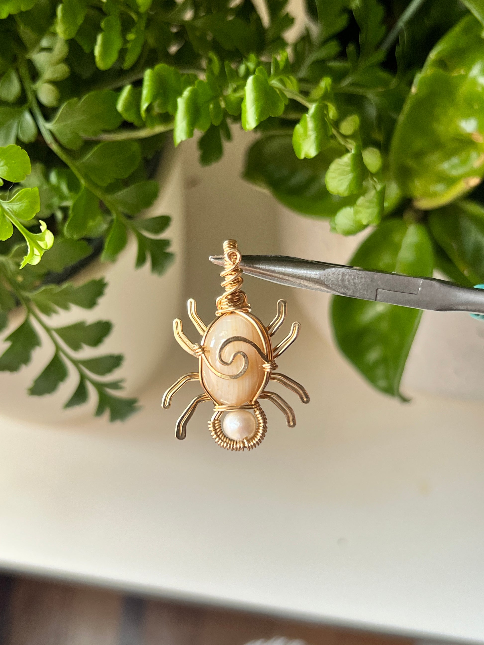 White Agate Spider Pendant (14k GOLD FILLED)