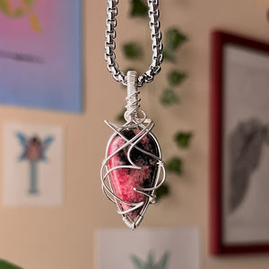 STERLING SILVER Spiky Rhodonite Pendant