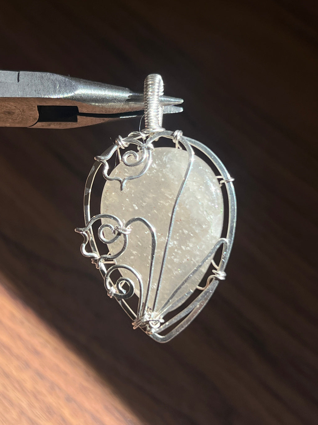 Floating Peach Moonstone Lily of the Valley Pendant
