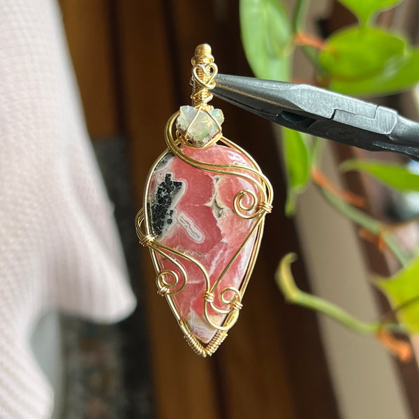 Rhodochrosite + Opal Pendant