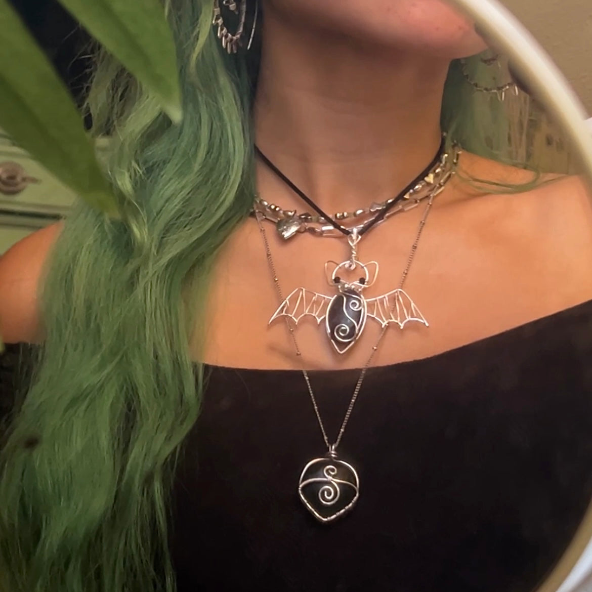 STERLING SILVER Lepidolite Bat Pendant