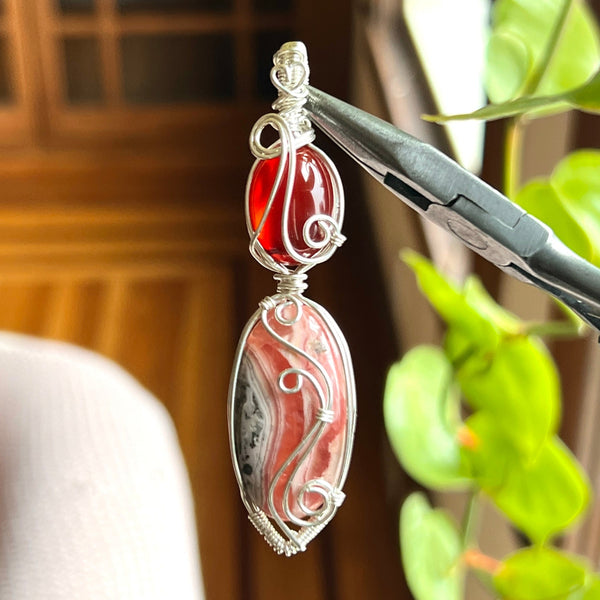 STERLING SILVER Carnelian & Rhodochrosite Pendant