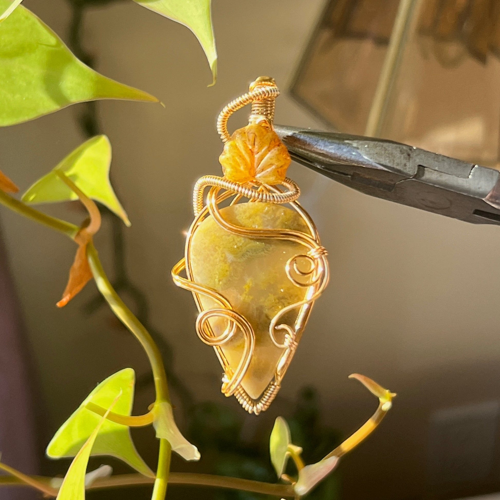 Yellow Jasper Leaf Pendant