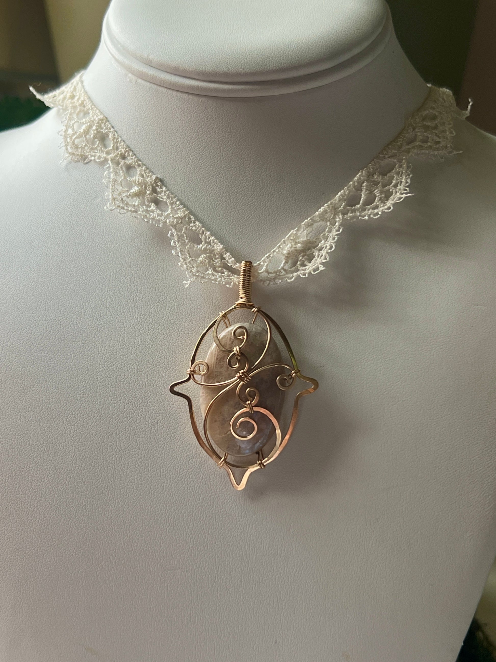Peach Moonstone Lace Necklace