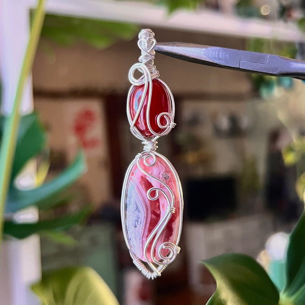 STERLING SILVER Carnelian & Rhodochrosite Pendant