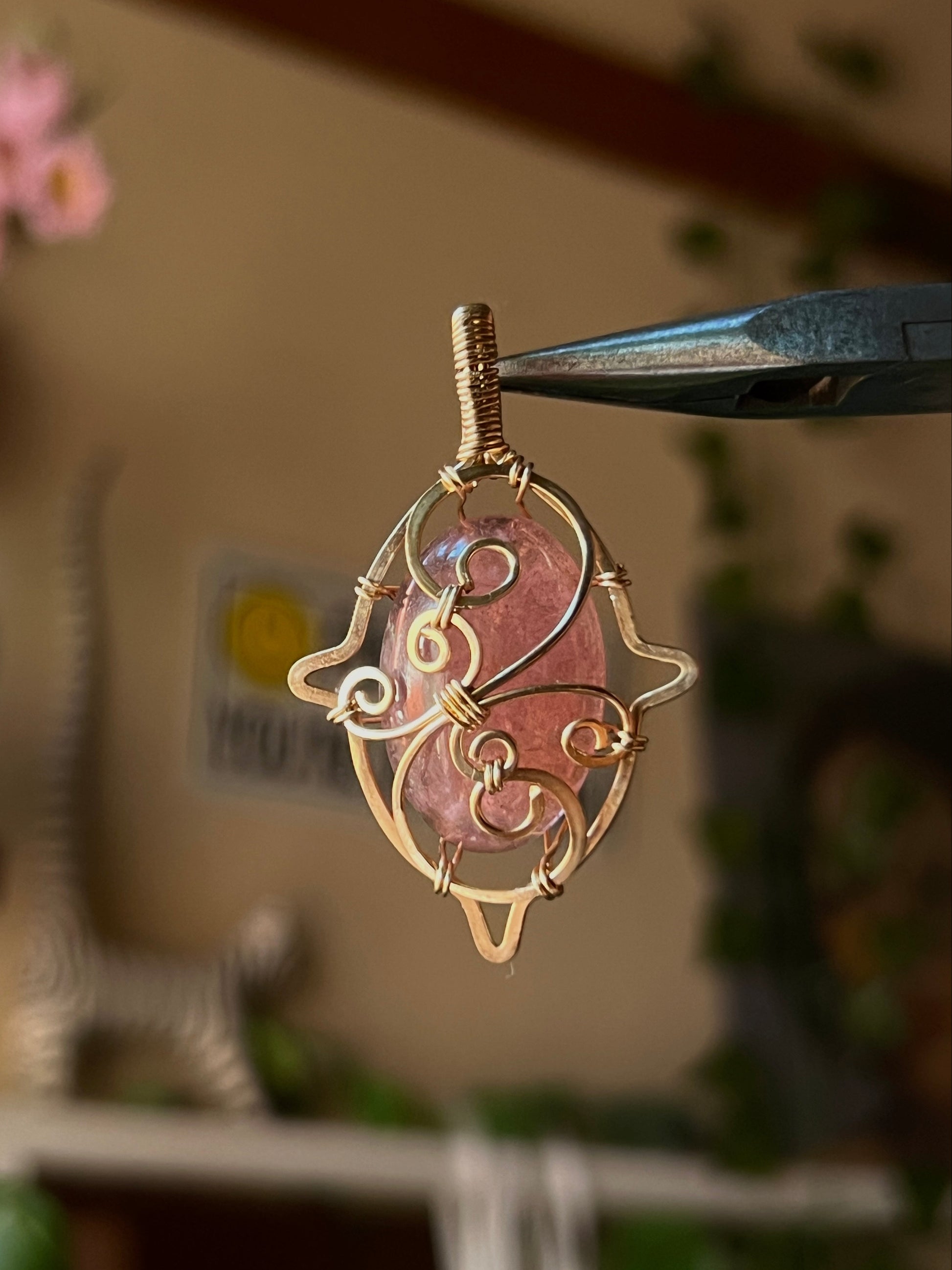 Floating Strawberry Quartz Pendant (14k gold filled)