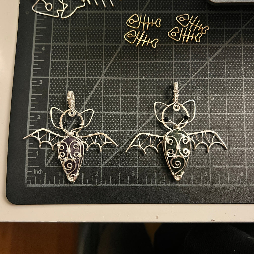 Swirly Seraphinite Bat Pendant (STERLING SILVER)